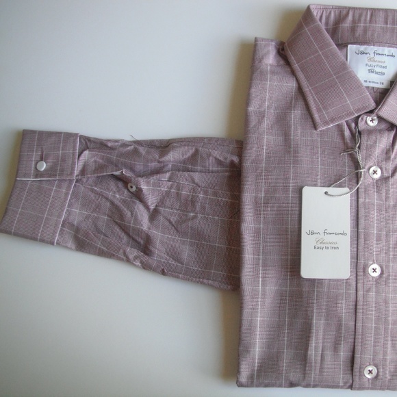 T.M.Lewin Burgandy with white Plaid Long Sleeve - Picture 4 of 7